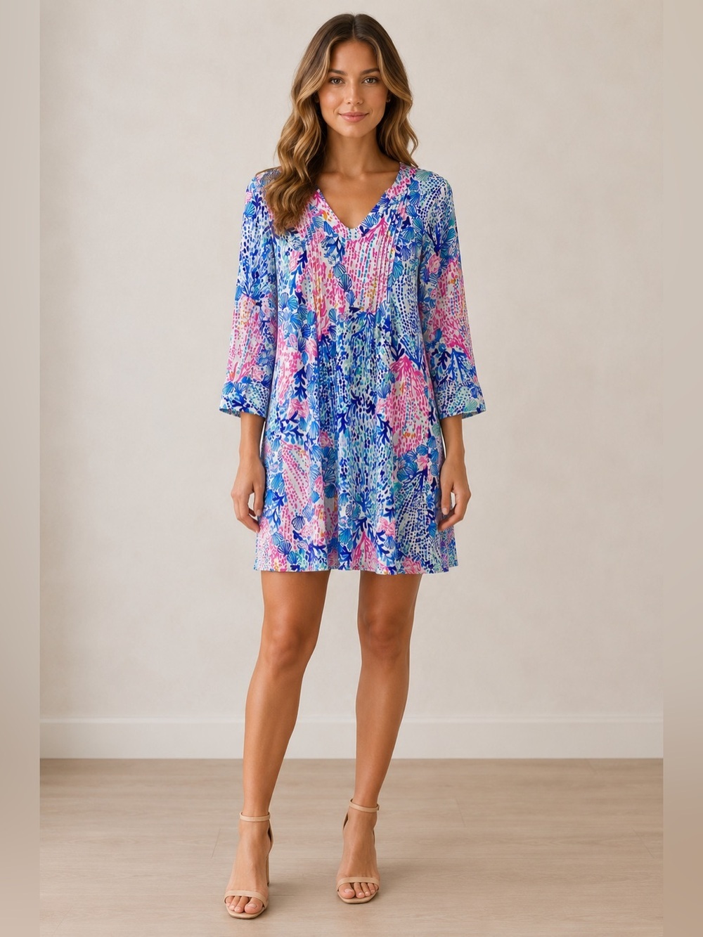 Lilly Pulitzer Beverlynn Dress Pink Blue Shell Shift Dress Preppy Coastal XS